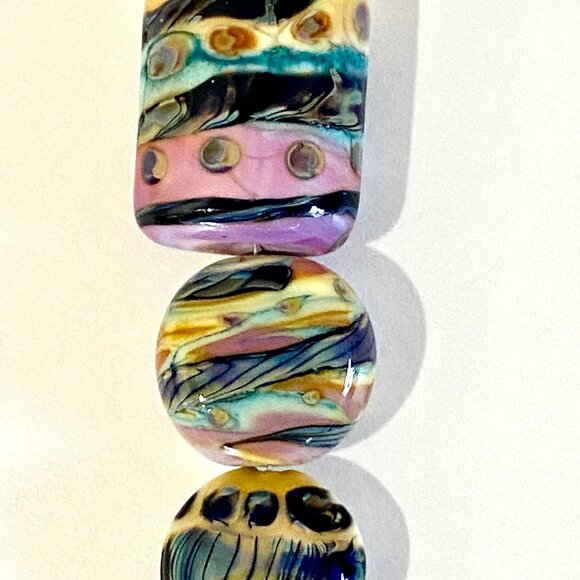 Lot of 8 Artisan Lampwork Beads Turquoise, Lavender, Ivory - Handmade in USA - Picture 4 of 7